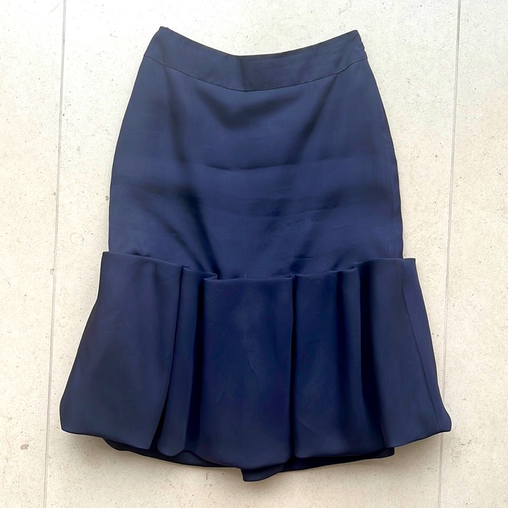 Monique Lhullier Navy Silk Skirt